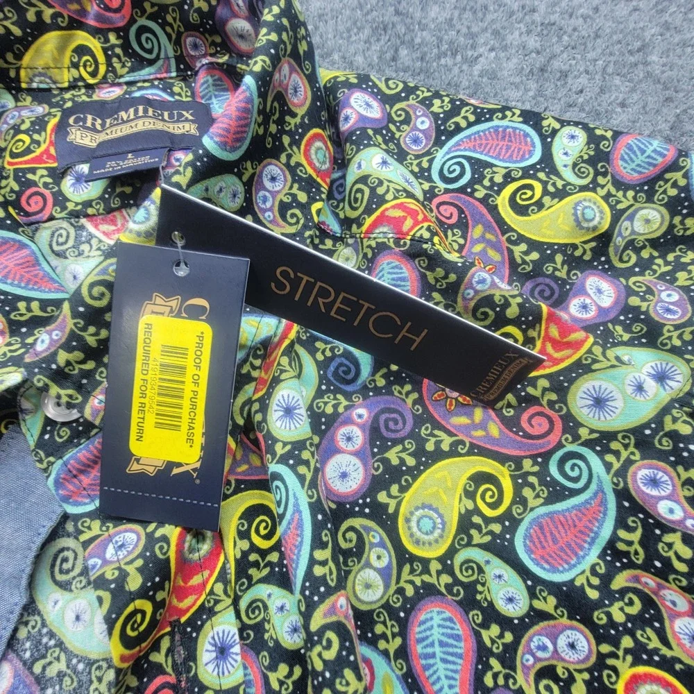 Cremieux Premium Denim Mens Large Paisley Stretch Button Down Shirt Multi-Color